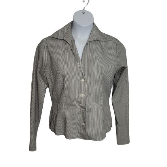 VINTAGE 80s shirt pinstriped button up v-neck made in Italy 46/M‎ - Picture 1 of 9